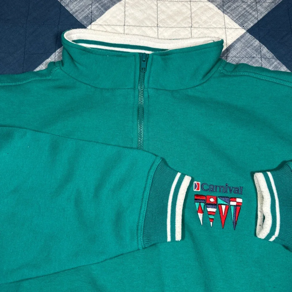 Vintage Carnival Cruise Line Quarter Zip Sweatshirt Teal Green L/XL Pullover